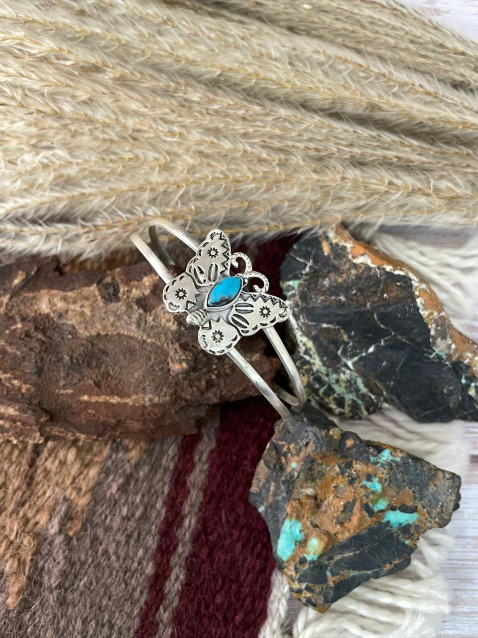 Handmade Sterling Silver Kingman Turquoise Cuff Bracelet "Signed Nizhoni"