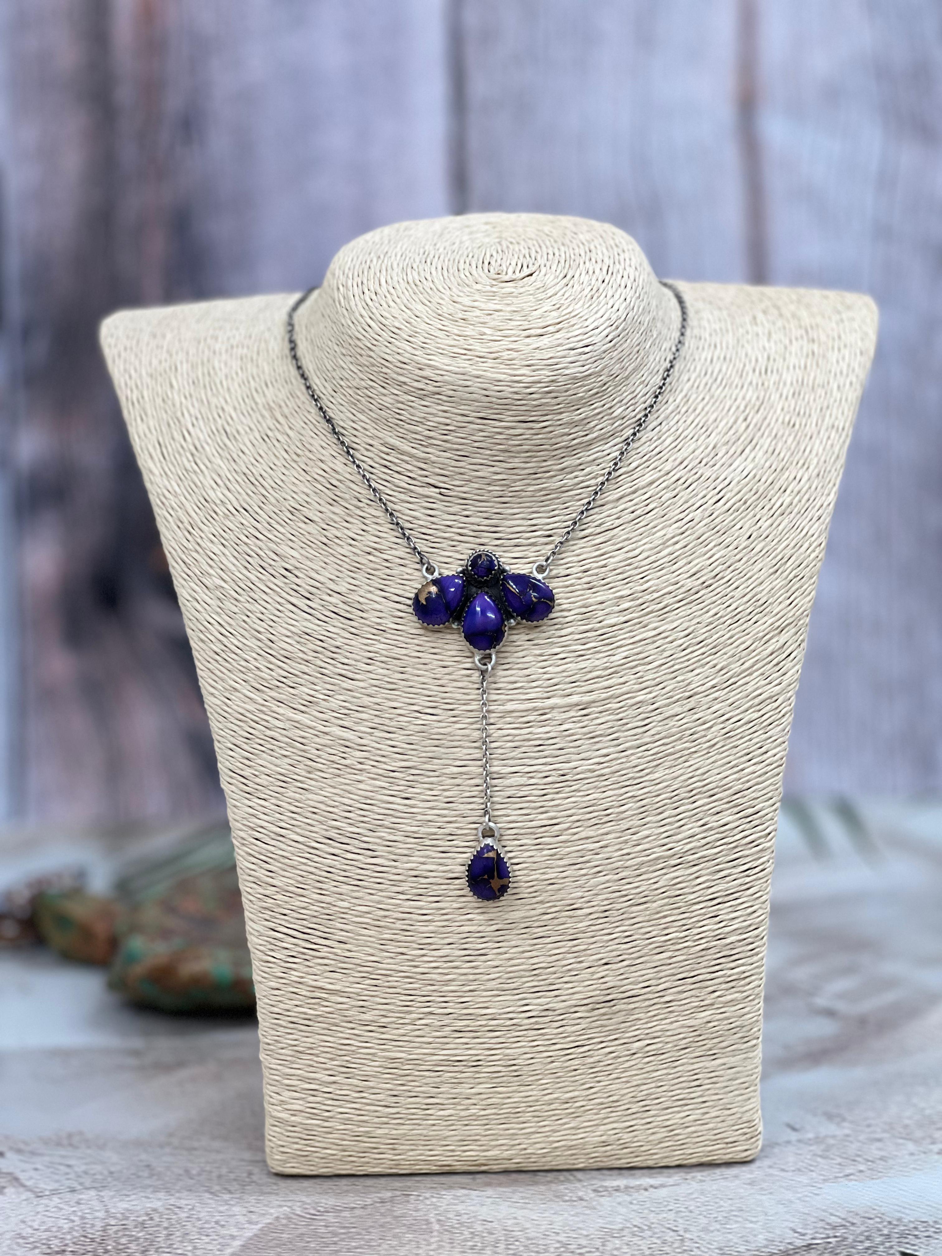 Handmade Sterling Silver Grape Dahlia Necklace with Signed Nizhoni