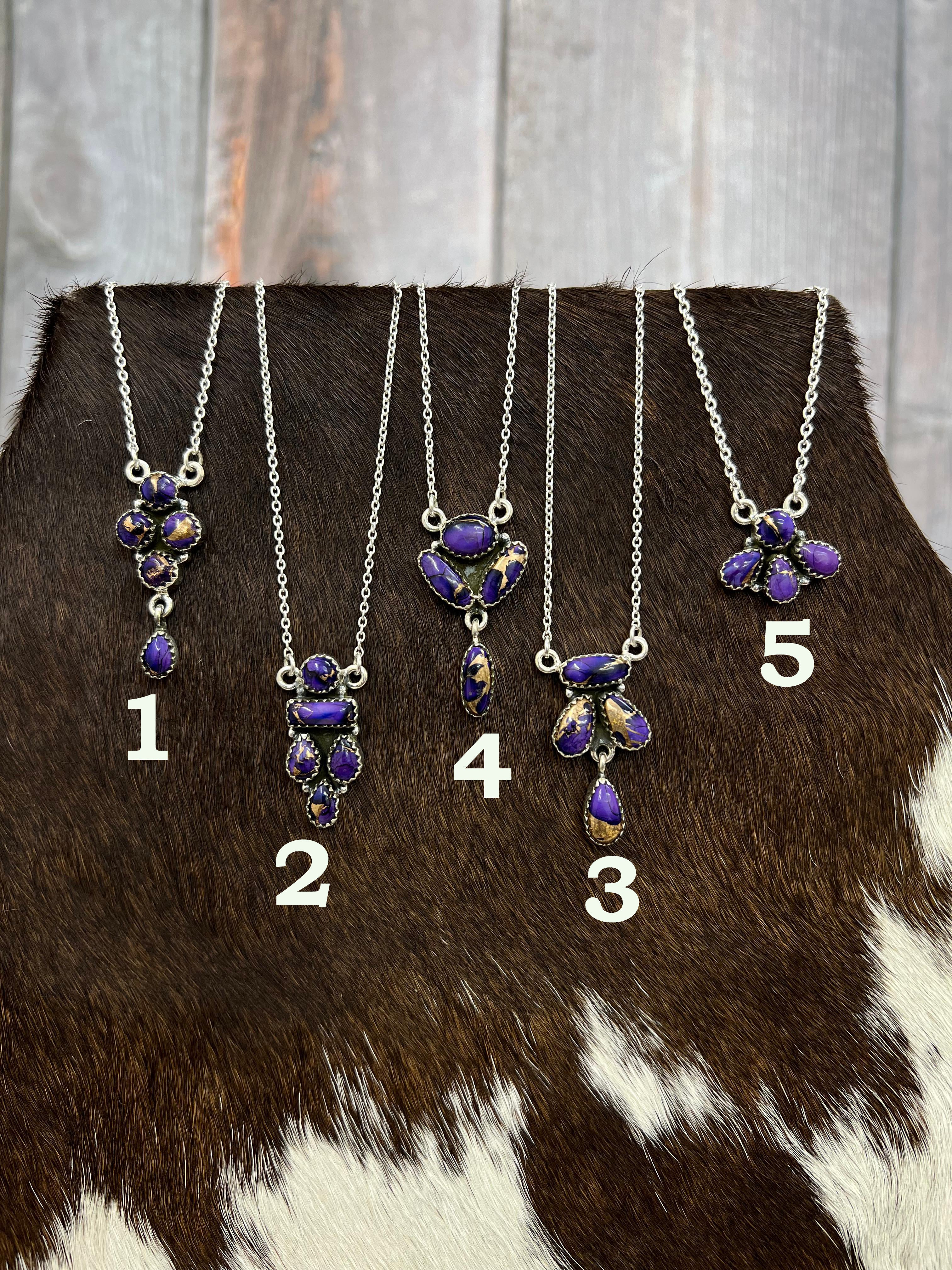 Handmade Sterling Silver Grape Dahlia Necklace with Signed Nizhoni