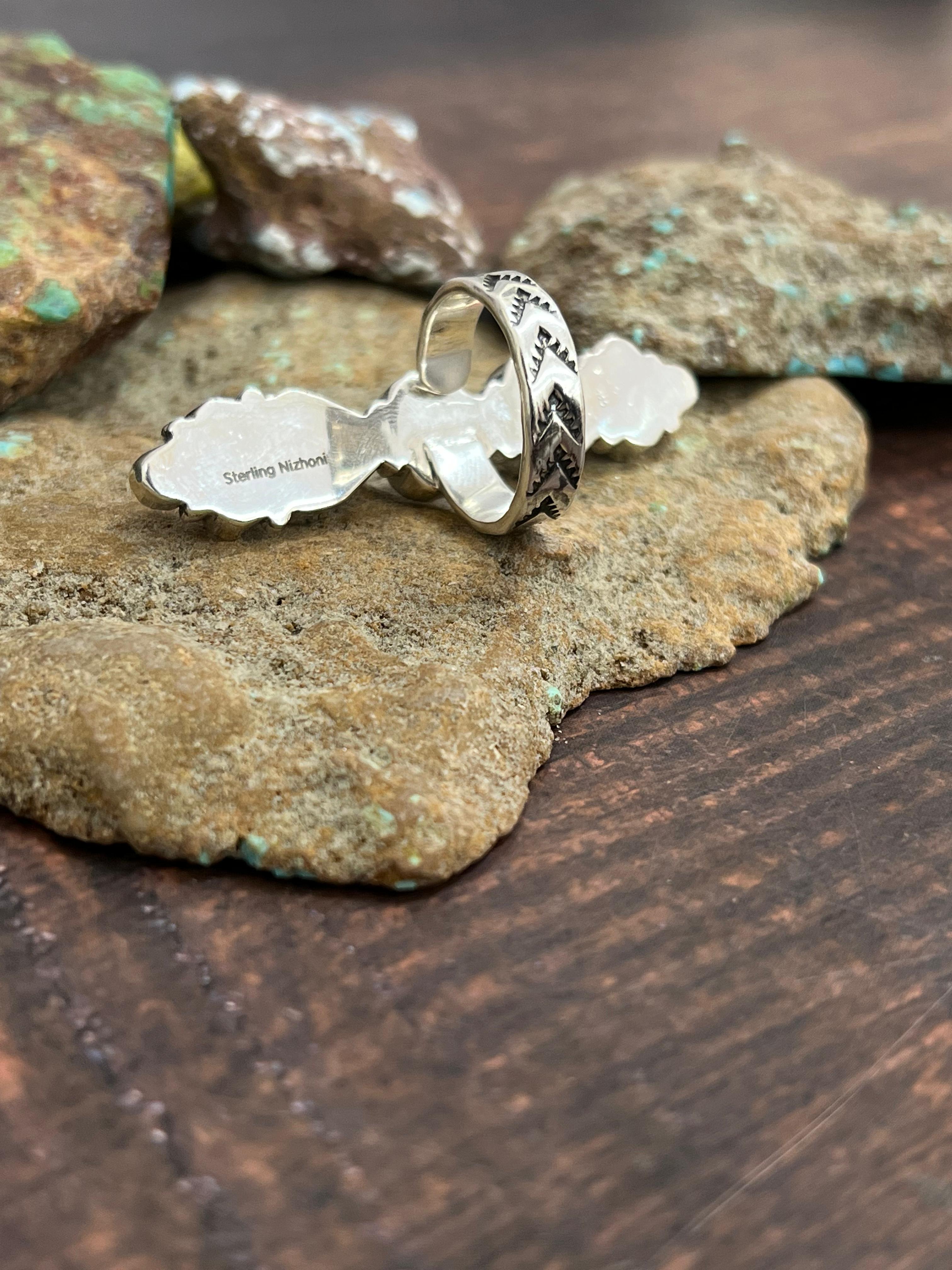 ** 4TH OF JULY ** Handmade Sterling Silver Synthetic Opal Adjustable Ring with Signed Nizhoni