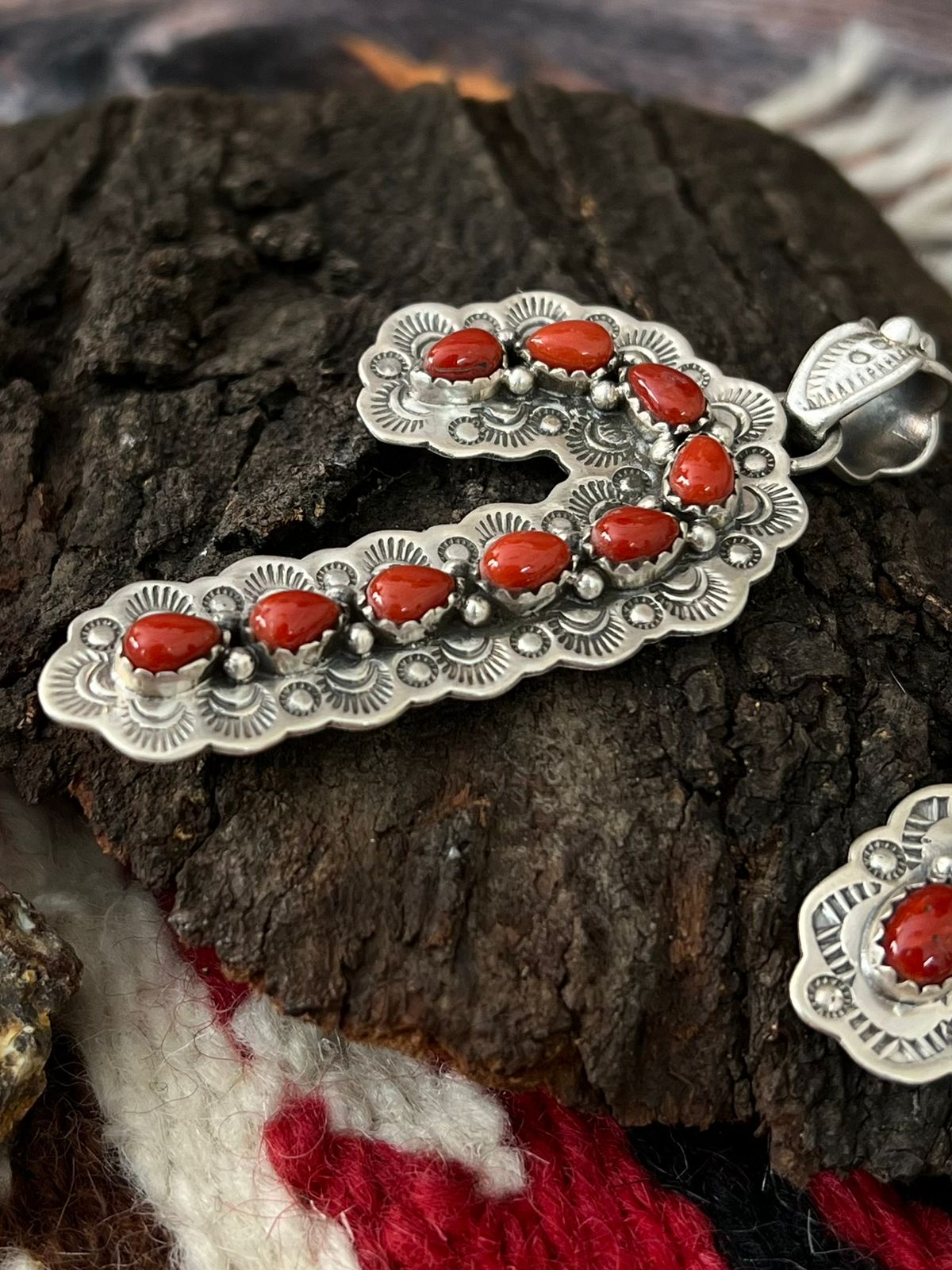 "Christmas Collection" Handmade Sterling Silver Coral Pendant "Signed Nizhoni"