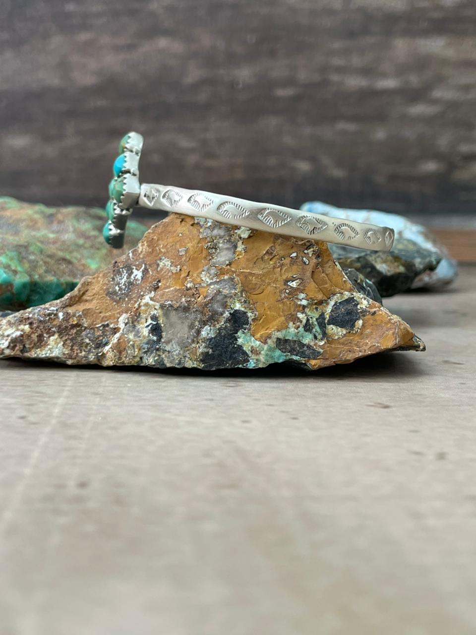 Handmade Sterling Silver Kingman Turquoise Cuff Bracelet "Signed Nizhoni"