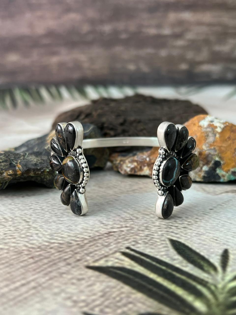 Handmade Sterling Silver Blackjack Turquoise Cuff Bracelet "Signed Nizhoni"