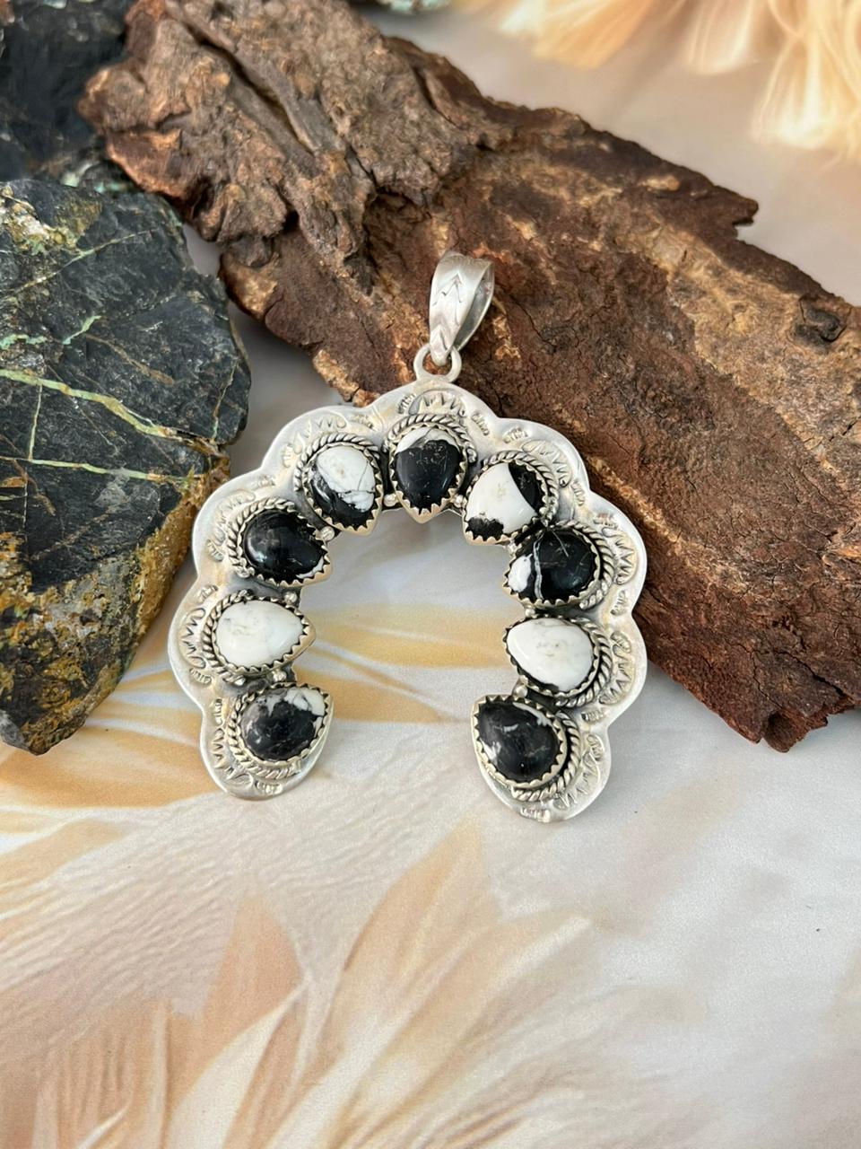 Handmade Sterling Silver White Buffalo Pendant "Signed Nizhoni"