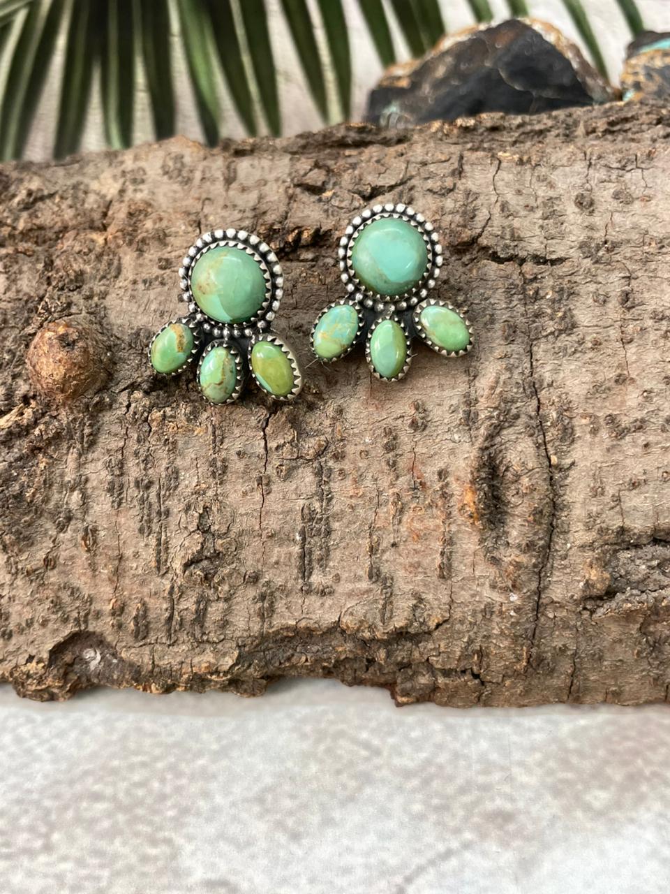 Handmade Sterling Silver Kingman Turquoise Post Studs Earrings "Signed Nizhoni"
