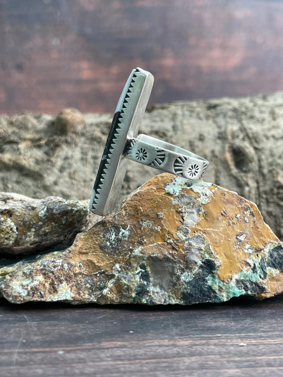 Handmade Sterling Silver White Buffalo Adjustable Ring "Signed Nizhoni"