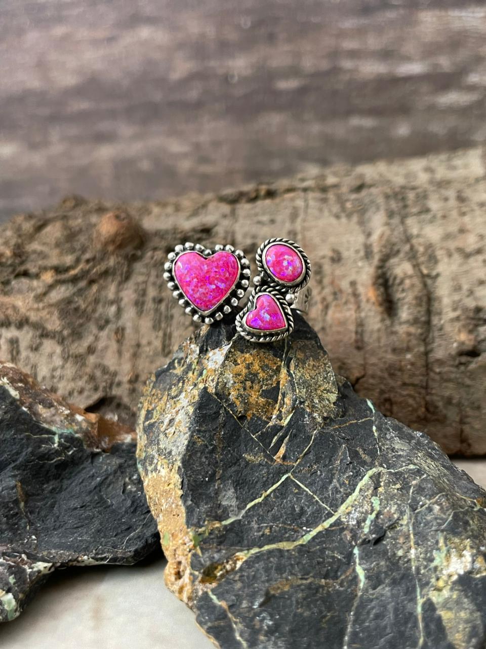 "Heart Collection" Handmade Sterling Silver Hot Pink Adjustable Ring "Signed Nizhoni"