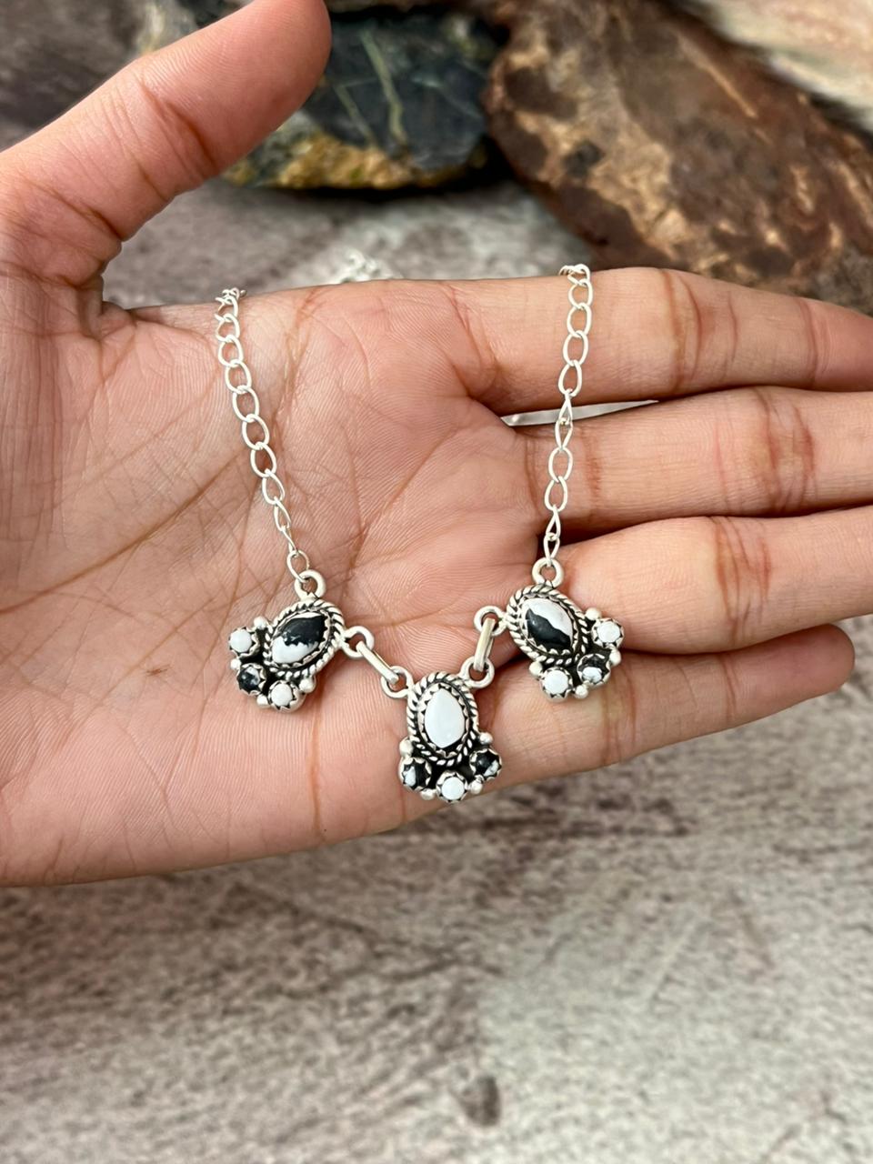 Handmade Sterling Silver White Buffalo Necklace "Signed Nizhoni"