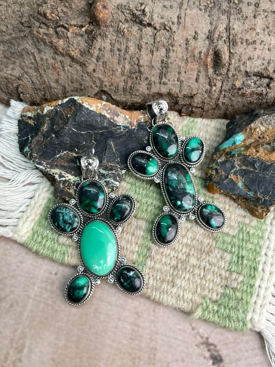 Handmade Sterling Silver Emerald Rose Pendant "Signed Nizhoni"