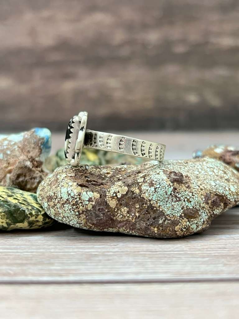 Handmade Sterling Silver White Buffalo Adjustable Ring "Signed Nizhoni"