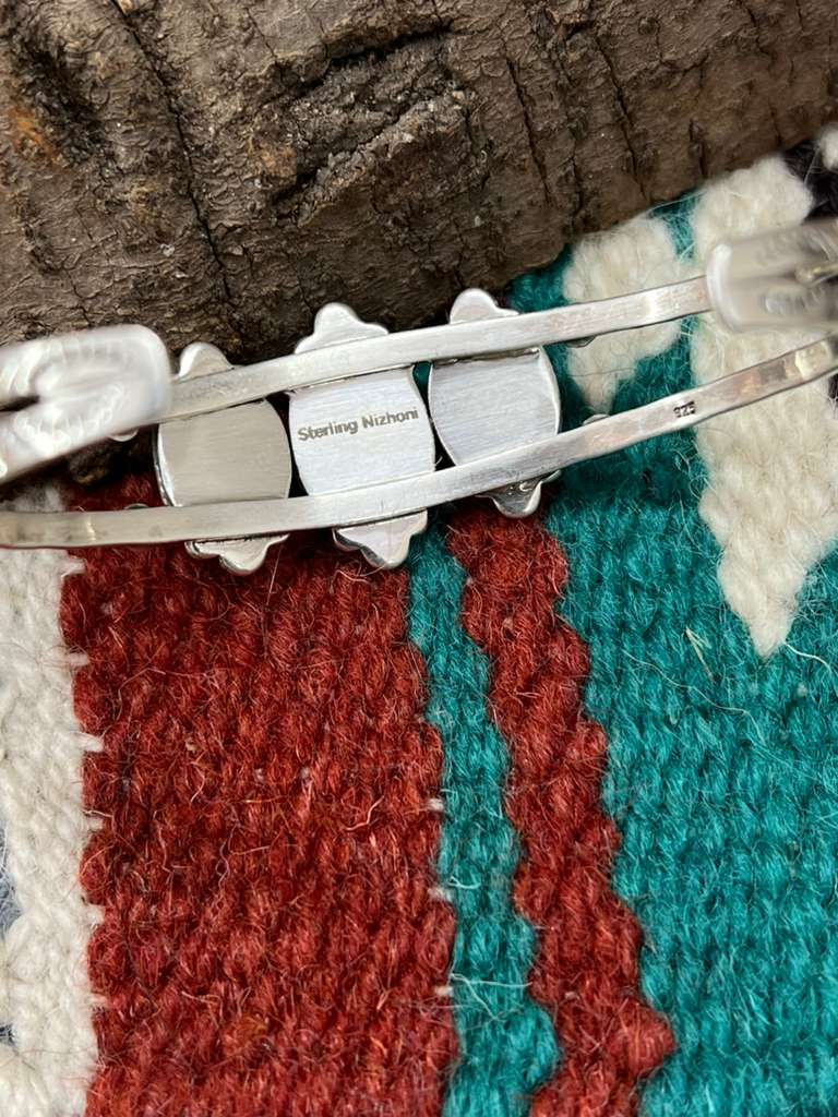 Handmade Sterling Silver Emerald Valley Turquoise Bracelet with Signed Nizhoni