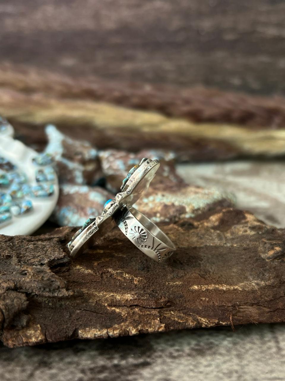 Handmade Sterling Silver 'Golden Hills Turquoise Cobble Collection' Adjustable Ring "Signed Nizhoni"