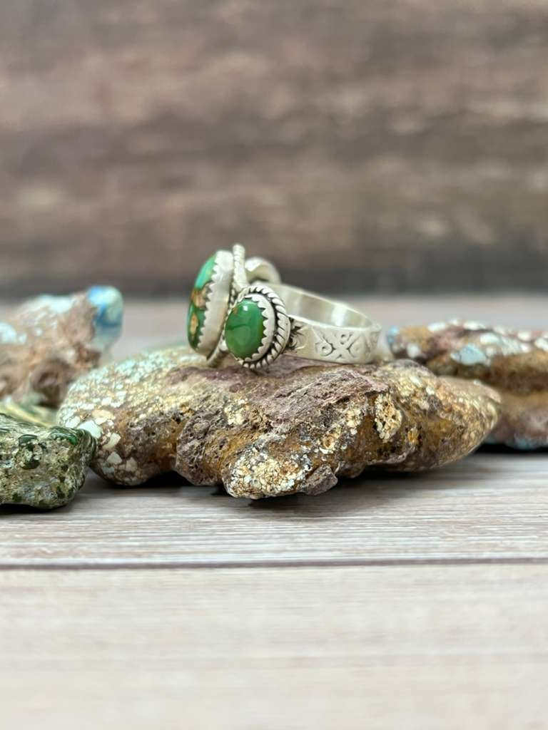 Handmade Sterling Silver Sonoran Mountain Turquoise Adjustable Ring "Signed Nizhoni" (9)