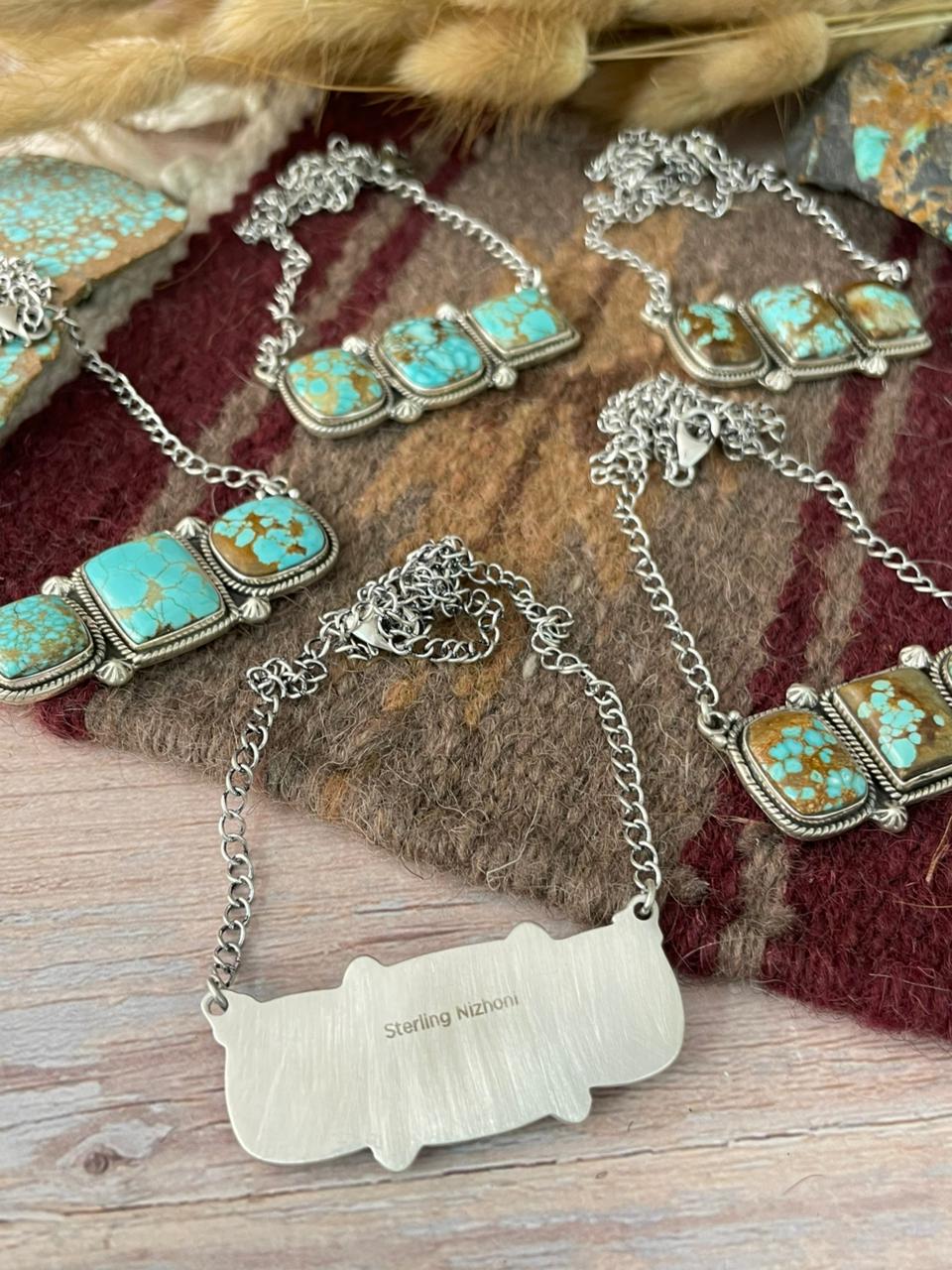 Handmade Sterling Silver Number 8 Turquoise Necklace "Signed Nizhoni"