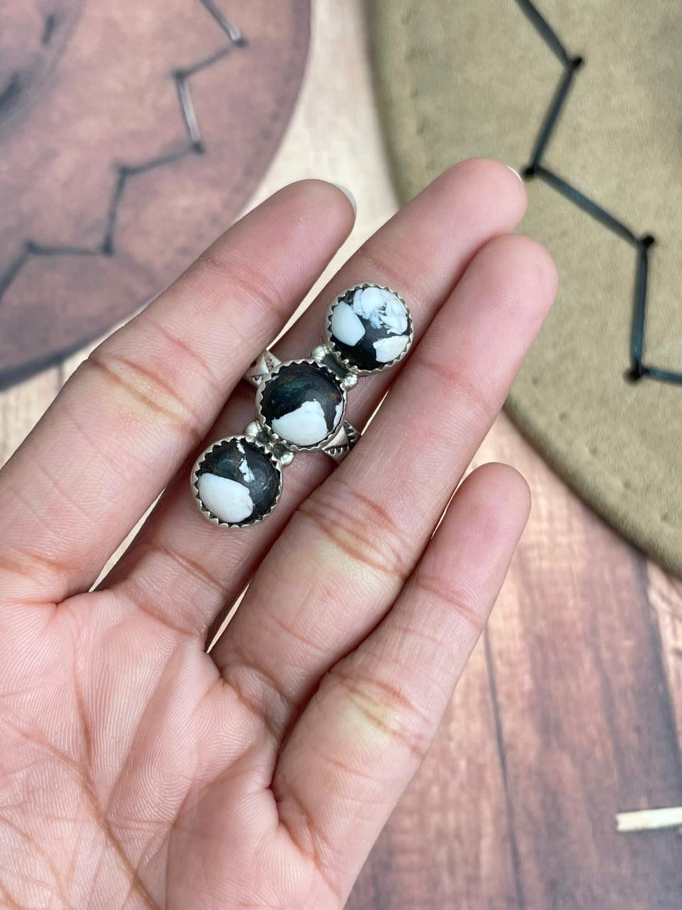 Handmade Sterling Silver White Buffalo Adjustable Ring "Signed Nizhoni"