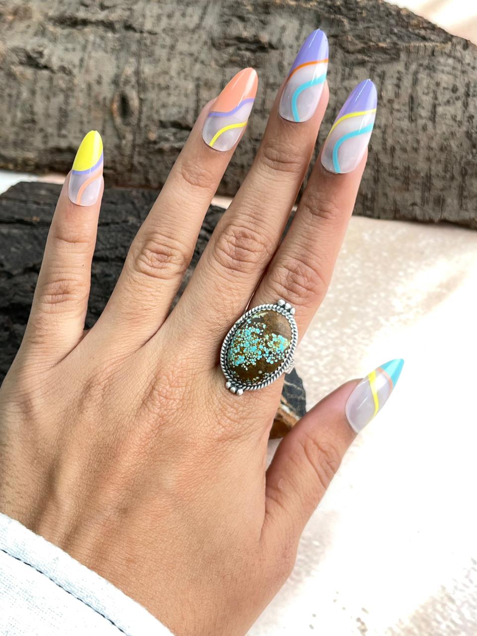 Handmade Sterling Silver Number 8 Turquoise Adjustable Ring "Signed Nizhoni"