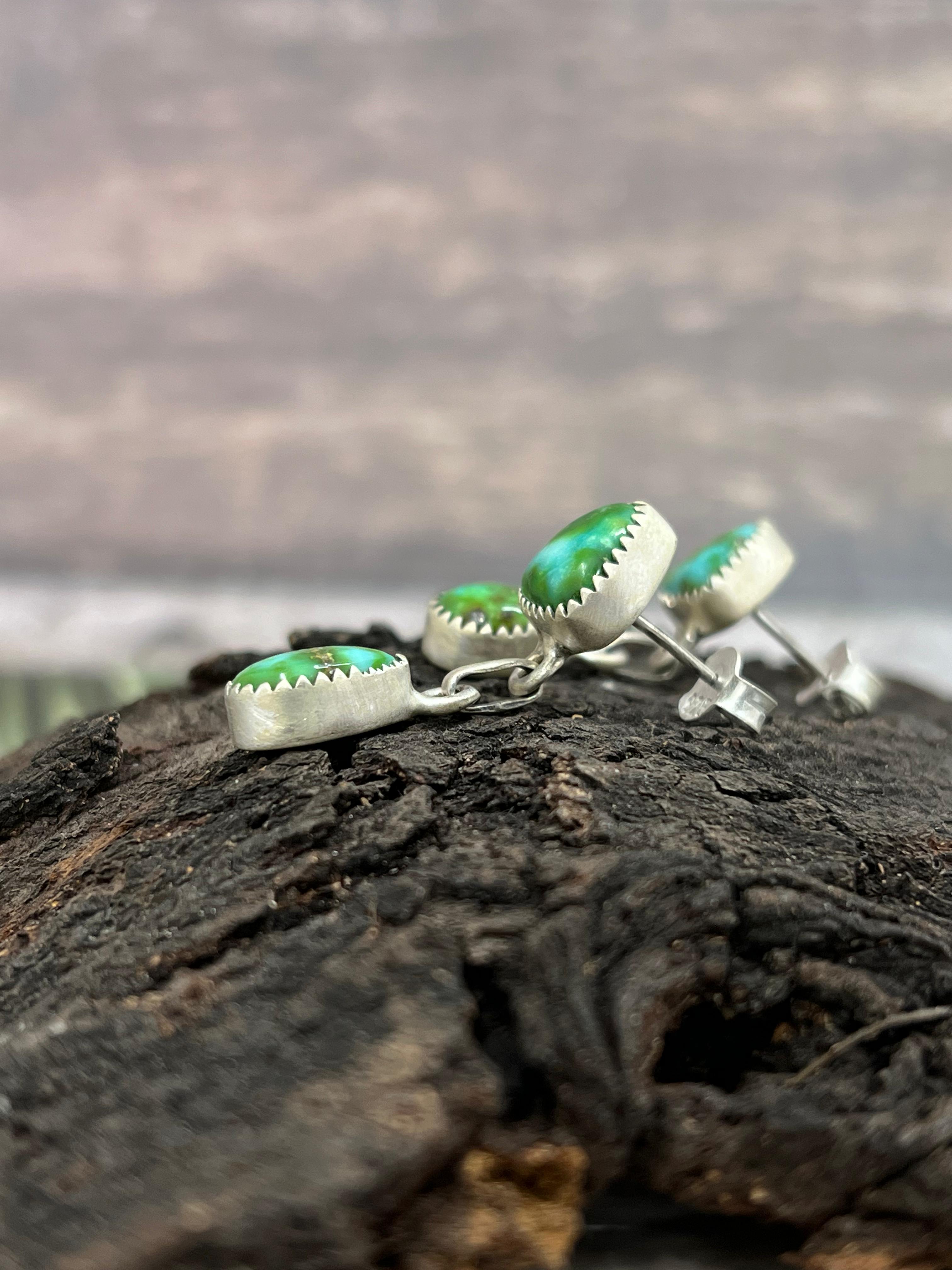 Handmade Sterling Silver Sonoran Mountain Turquoise Post Dangle Earrings with Signed Nizhoni (6)