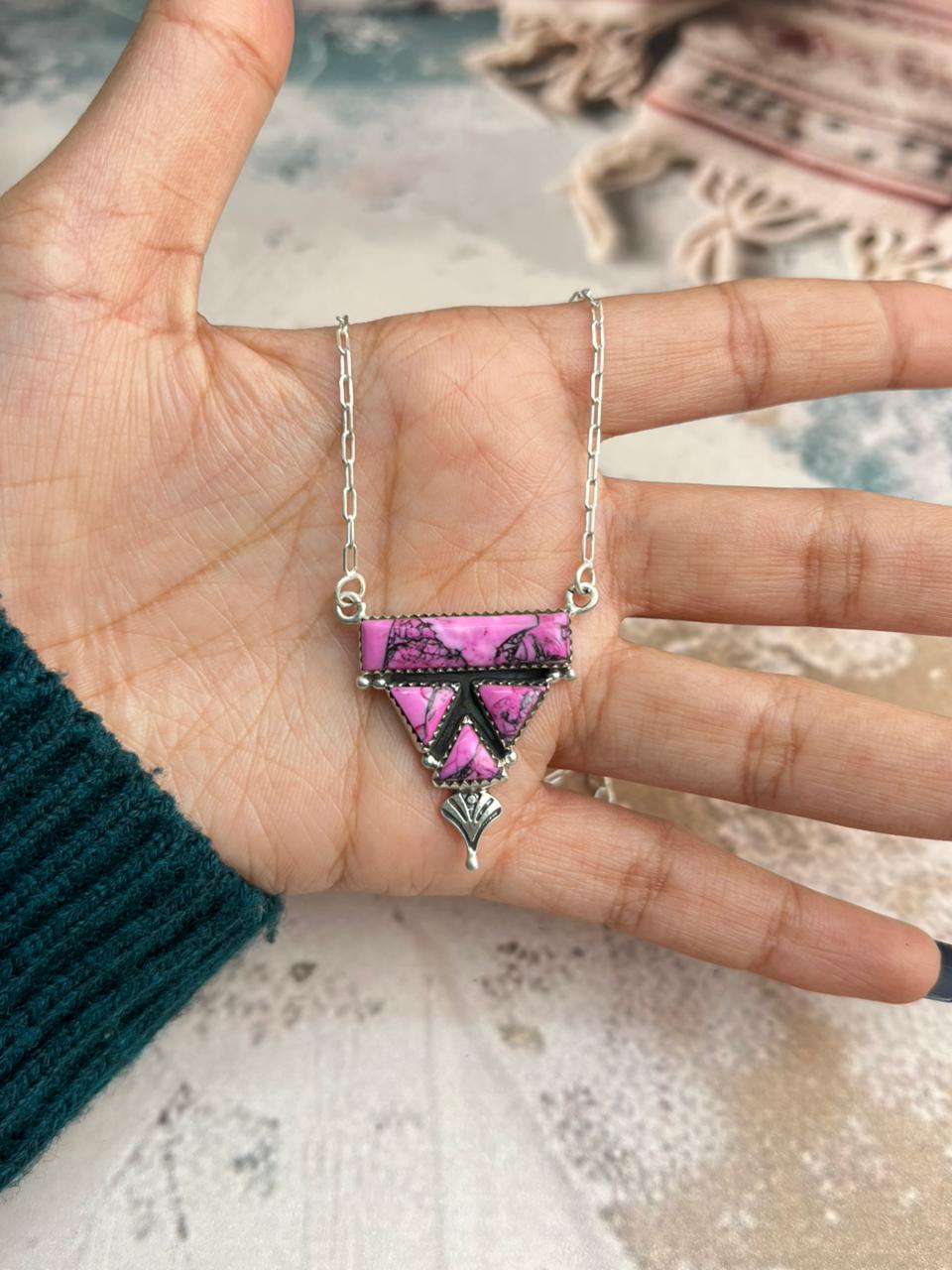 Handmade Sterling Silver Cherry Blossom Necklace "Signed Nizhoni"