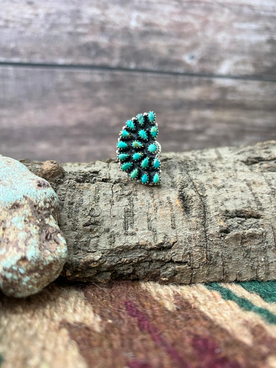 Handmade Sterling Silver Kingman Turquoise Adjustable Ring "Signed Nizhoni"