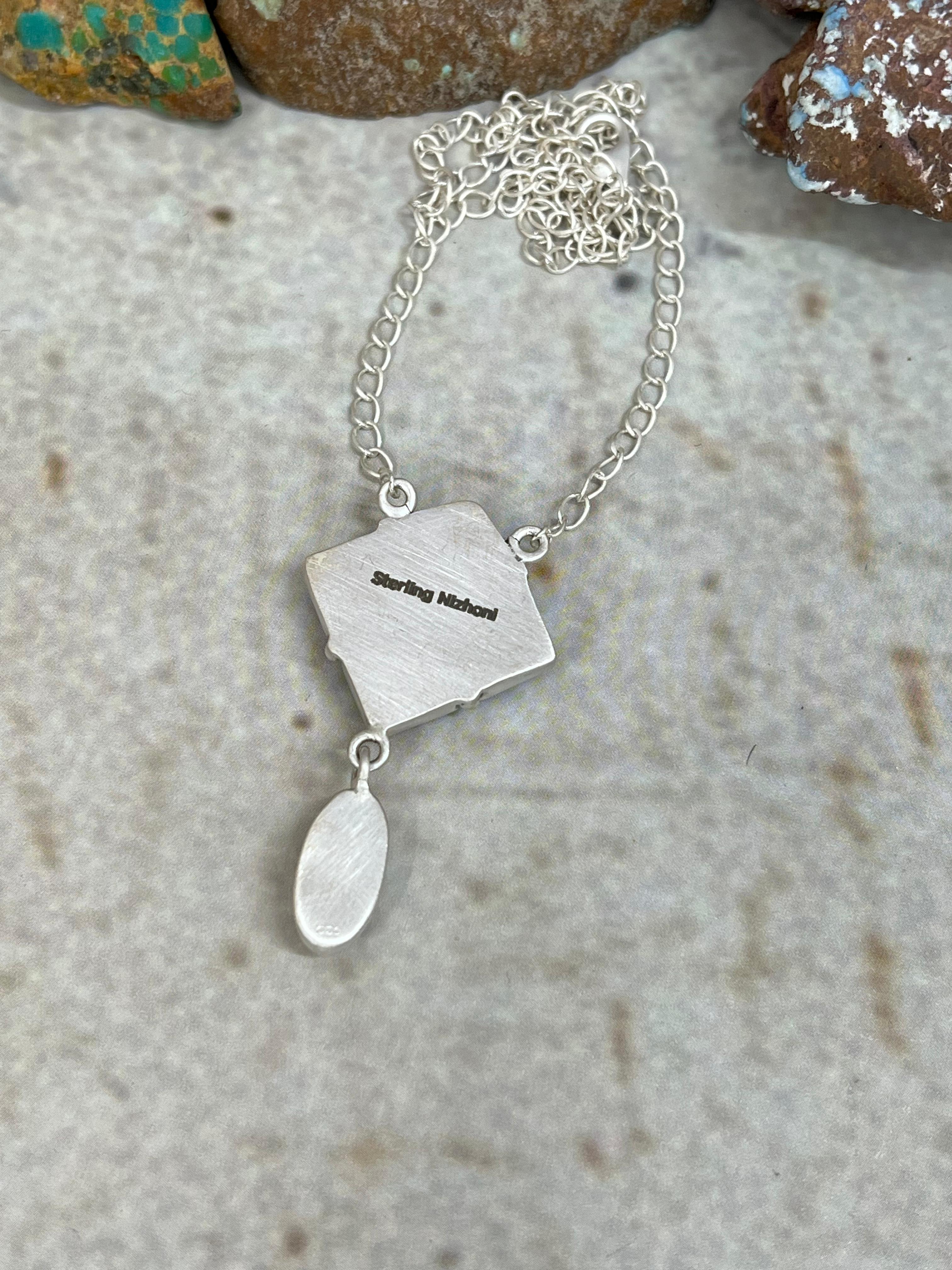 Handmade Sterling Silver Grape Dahlia with Wild Horse Necklace with Signed Nizhoni