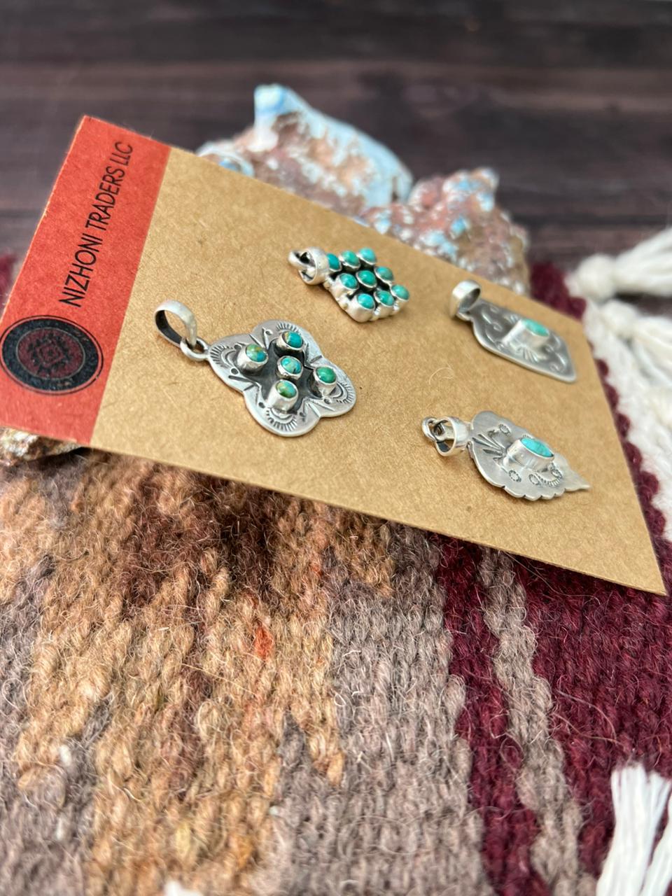 Handmade Sterling Silver Kingman Turquoise Pendant Set