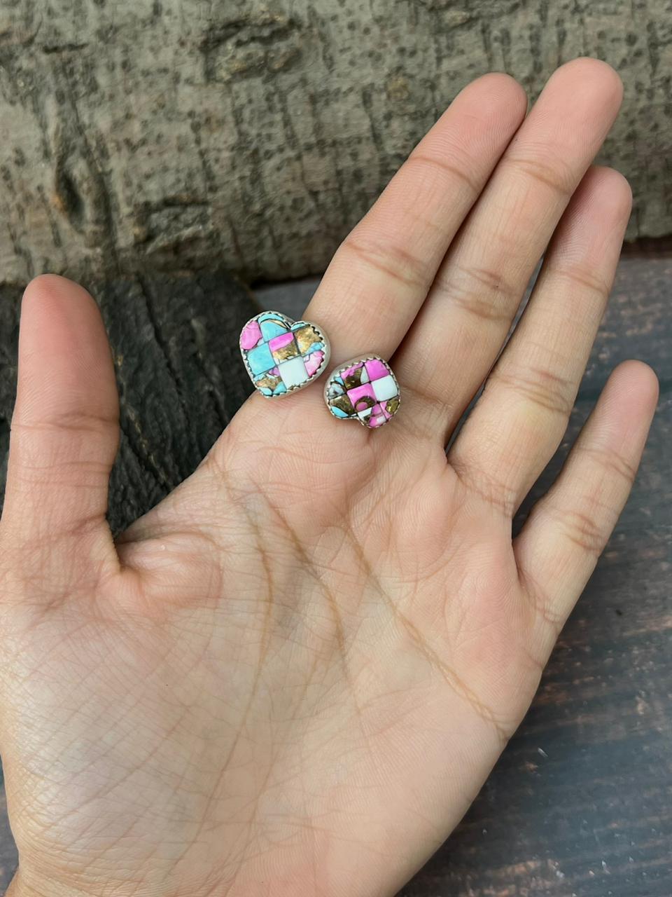 Handmade Sterling Silver Cotton Candy Heart Shape Adjustable Ring "Signed Nizhoni"