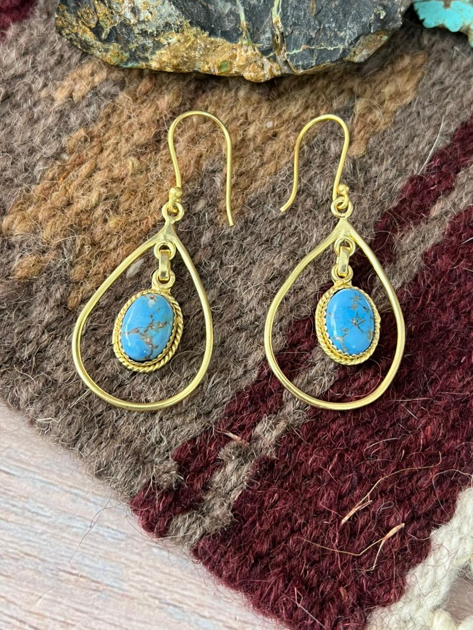 “The Golden Collection” Handmade Natural Golden Hills Turquoise Hook Dangle Earrings