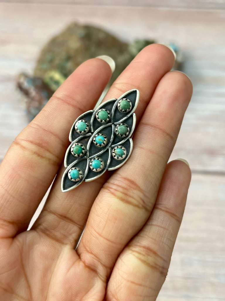 Handmade Sterling Silver Kingman Turquoise Adjustable Ring "Signed Nizhoni"