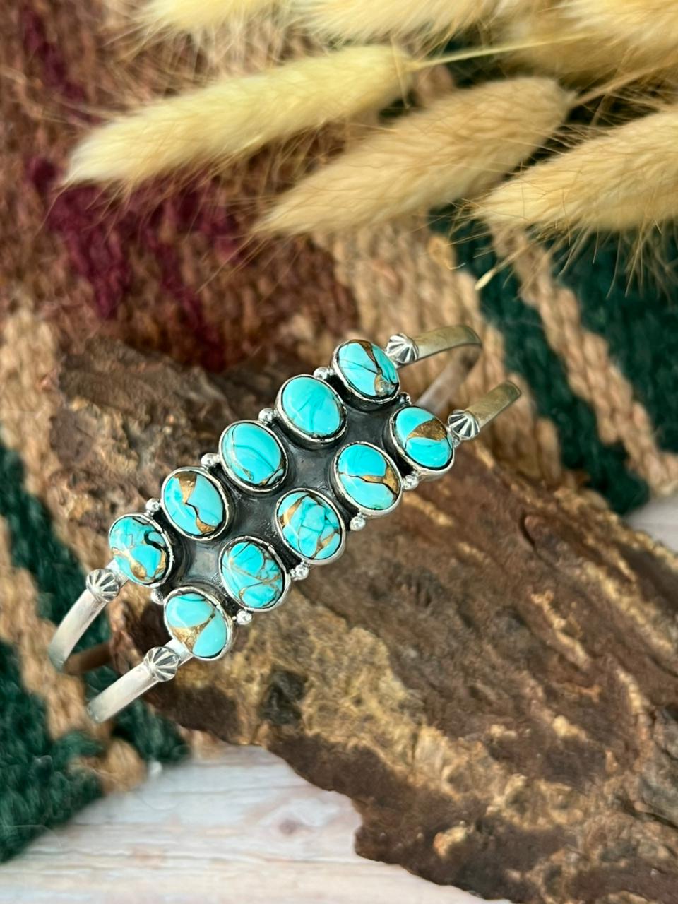 Handmade Sterling Silver Mint Dahlia Collection: Cuff Bracelet "Signed Nizhoni"