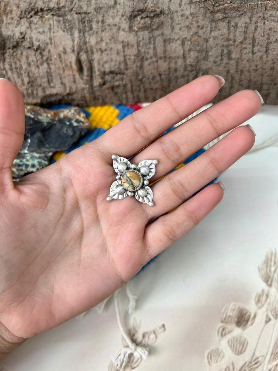 Handmade Sterling Silver Royston Ribbon Turquoise Adjustable Ring "Signed Nizhoni"