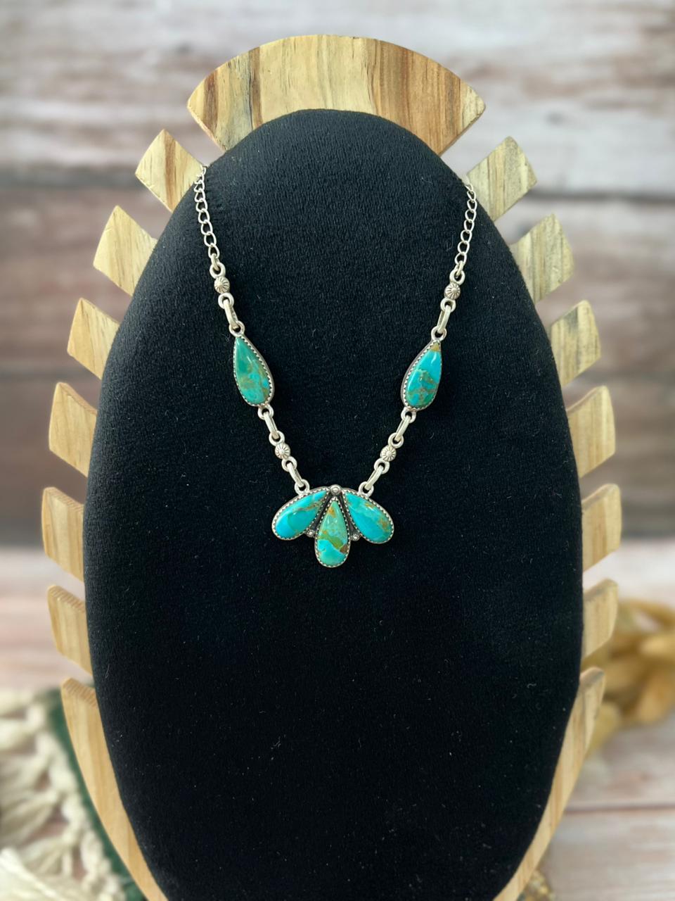 Handmade Sterling Silver Kingman Turquoise Necklace "Signed Nizhoni"