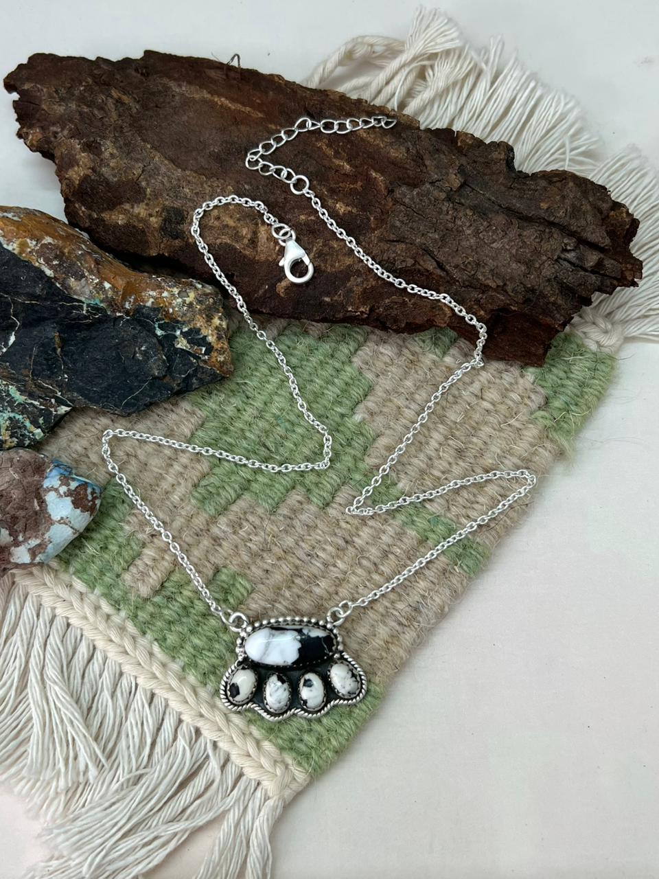 Handmade Sterling Silver White Buffalo Necklace "Signed Nizhoni"