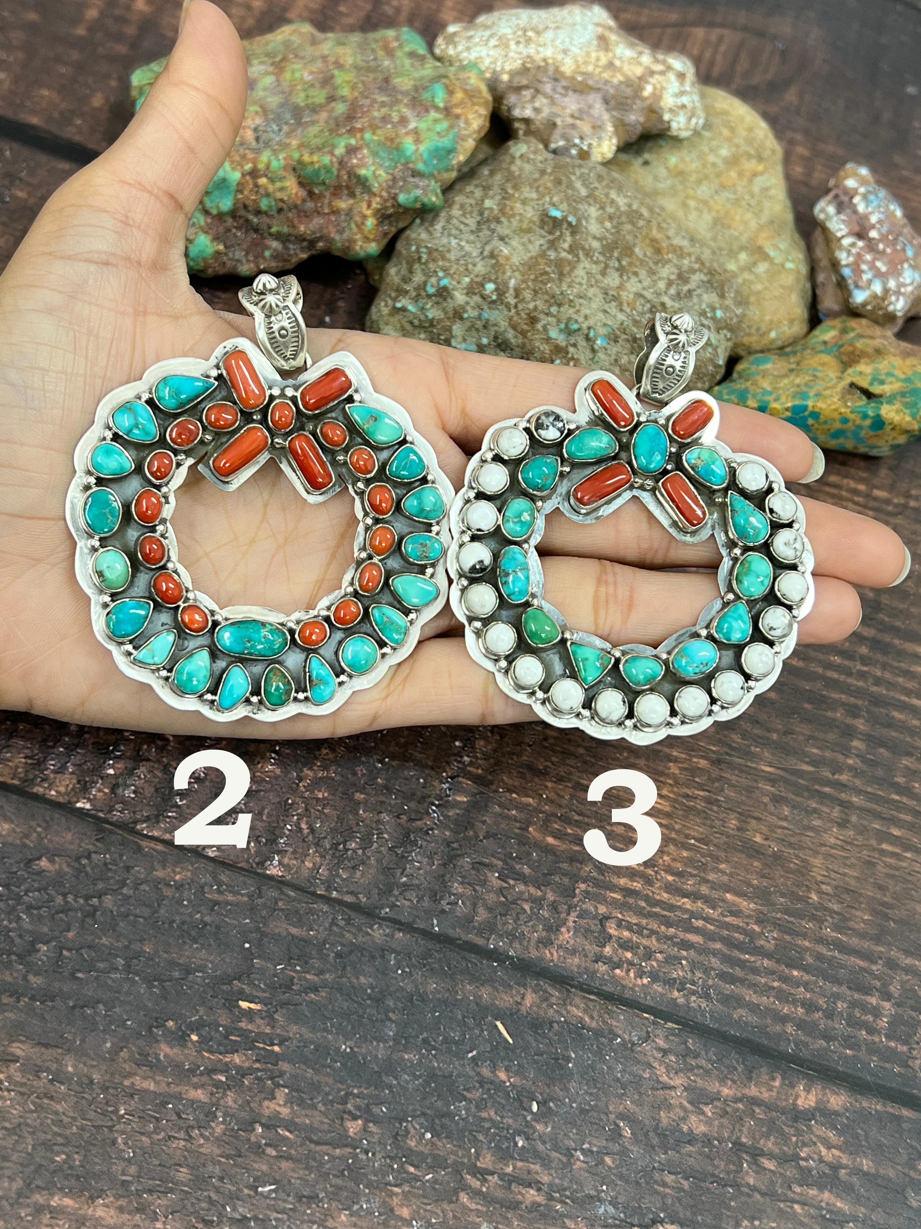 Handmade Sterling Silver Multi Stones Pendant, Signed Nizhoni