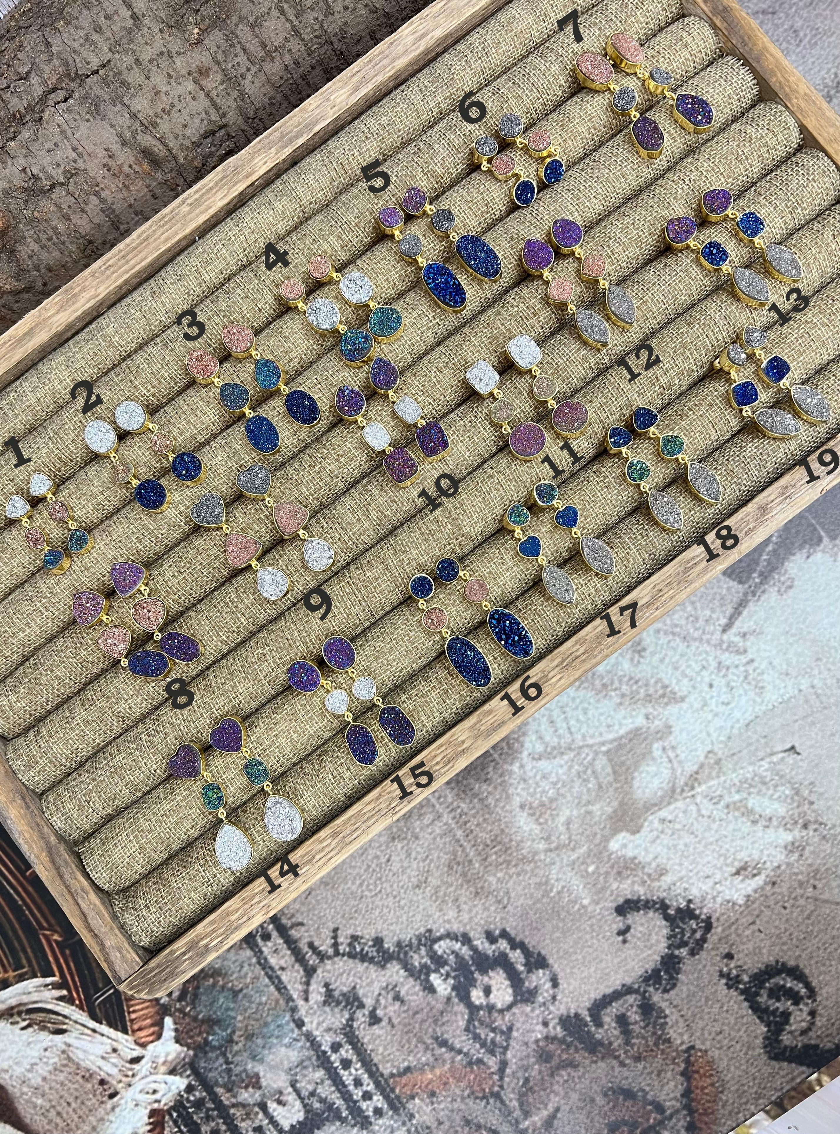 “The Boho Collection” Handmade Natural 3 Stone Druzy Post Dangle Earrings