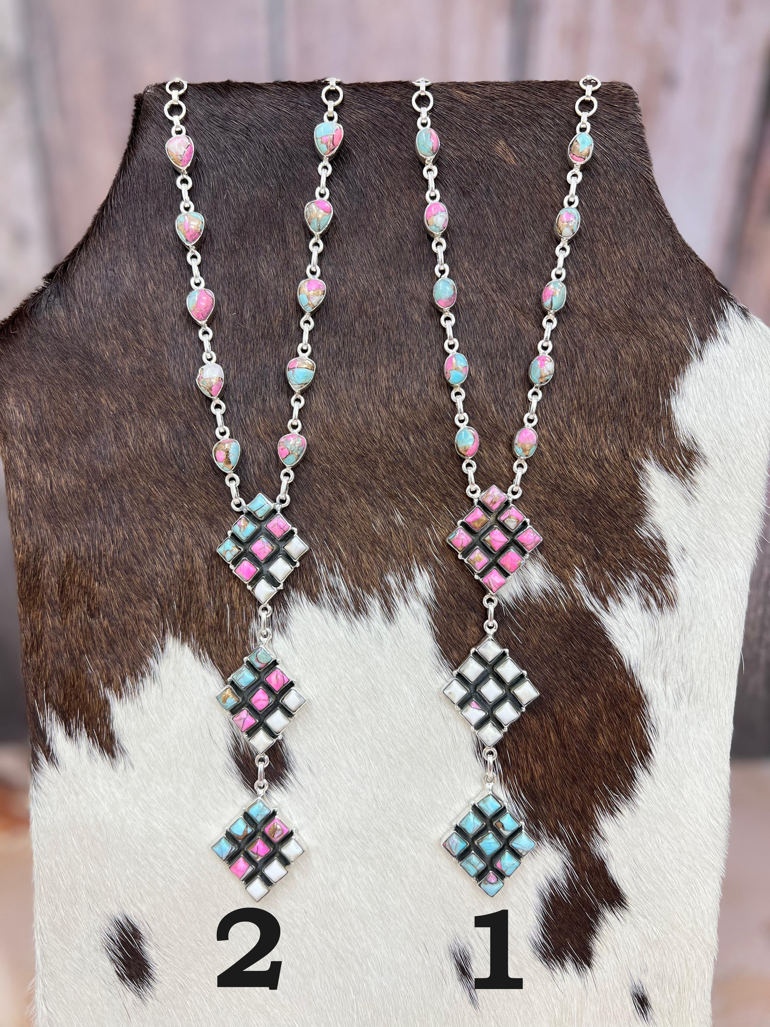 Handmade Sterling Silver Cotton Candy Turquoise Necklace with Signed Nizhoni