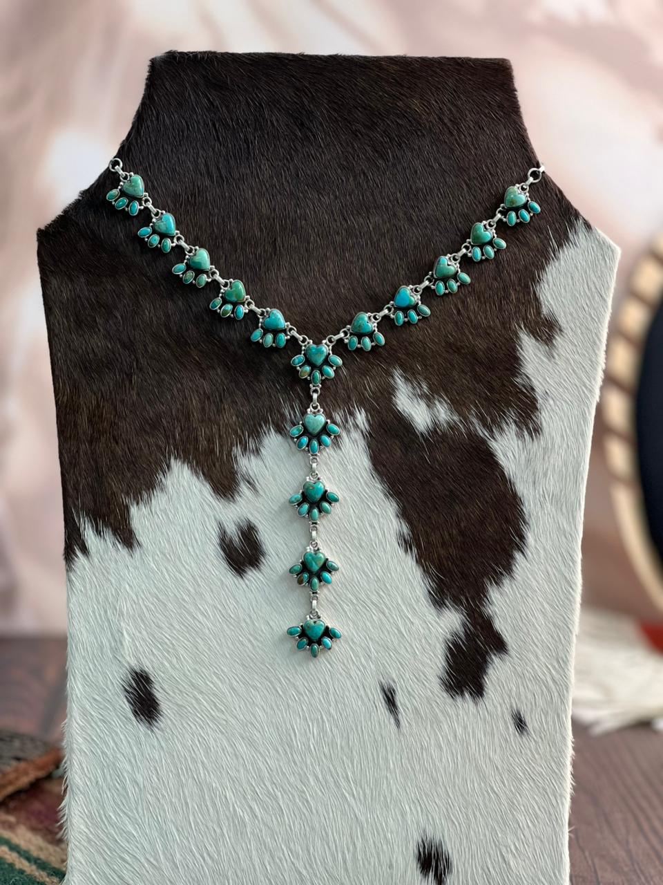 "Heart Collection" Handmade Sterling Silver Kingman Turquoise Necklace "Signed Nizhoni"