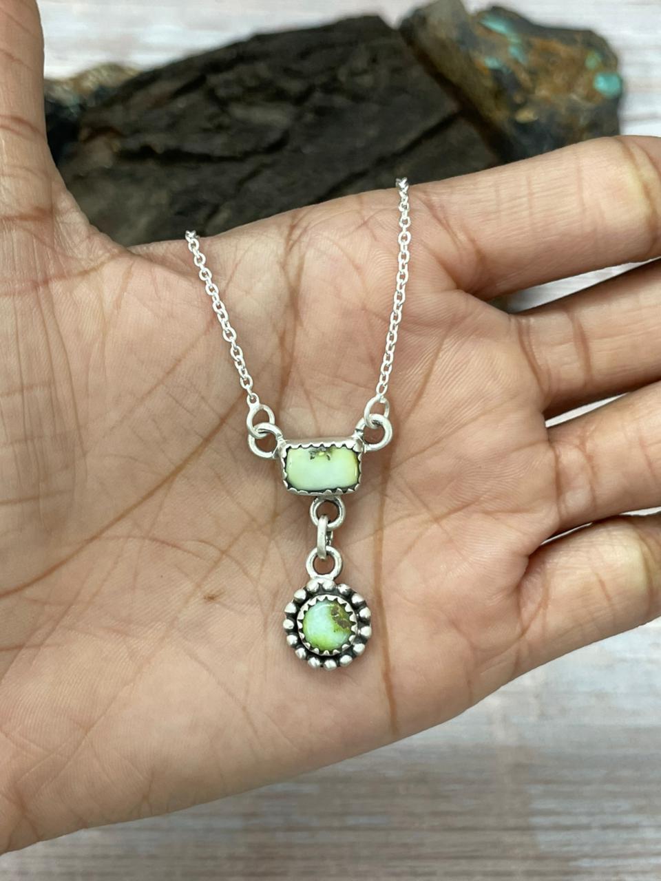 Handmade Sterling Silver Palomino Turquoise Drop Necklace "Signed Nizhoni"