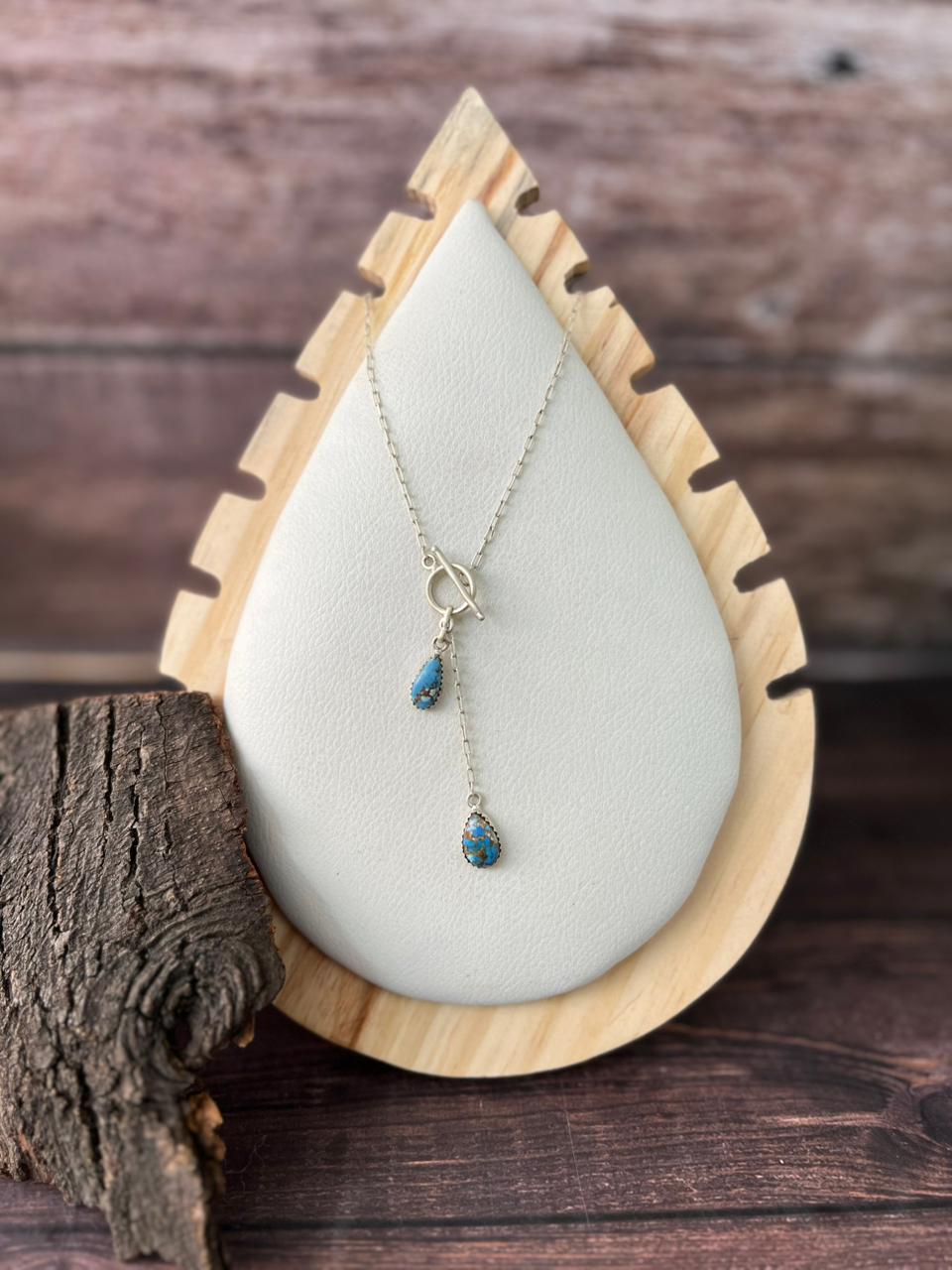 Handmade Sterling Silver Golden Hills Turquoise Lariat Necklace "Signed Nizhoni"