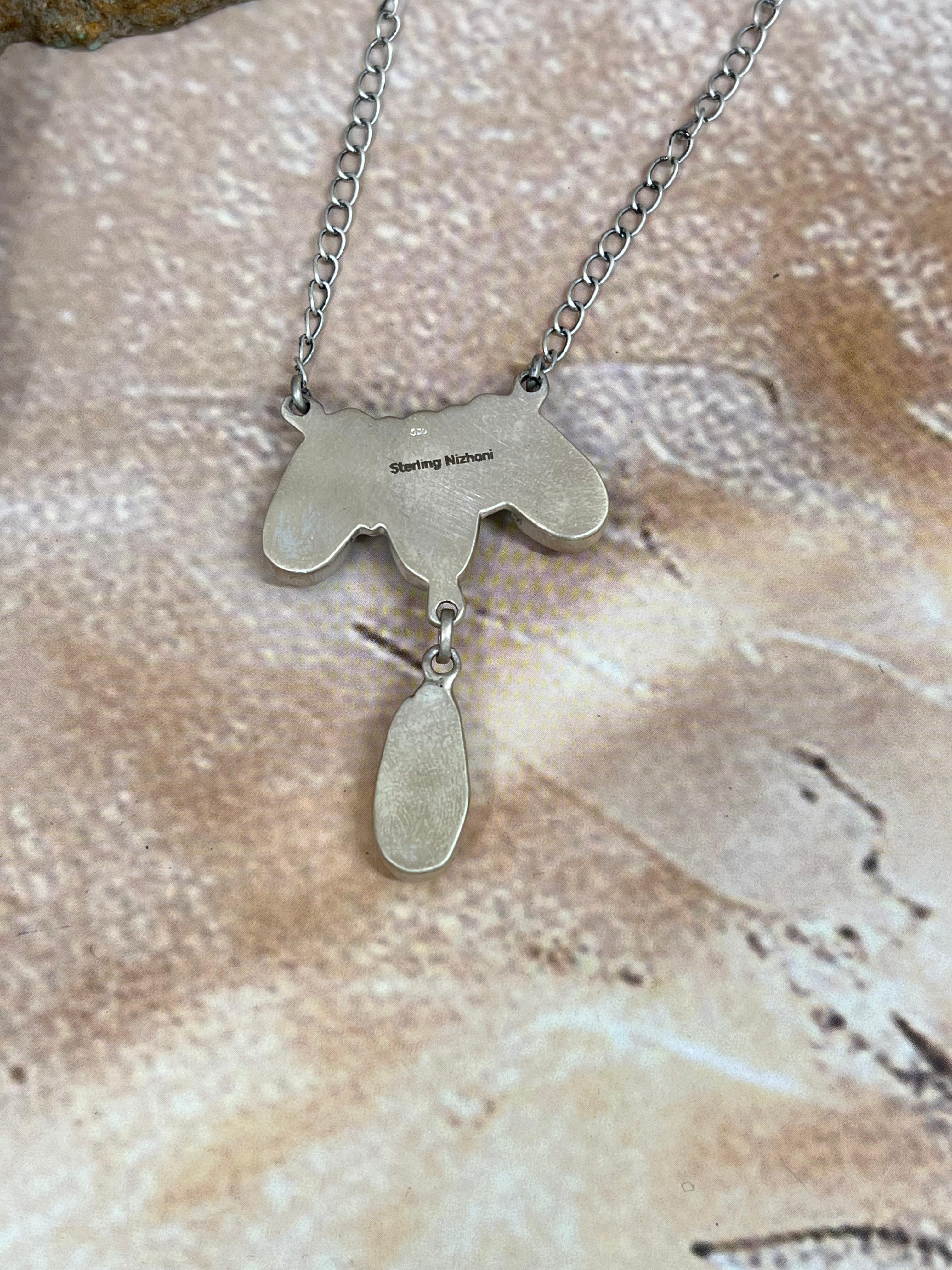 Handmade Sterling Silver Peacock Dahlia Necklace with Signed Nizhoni