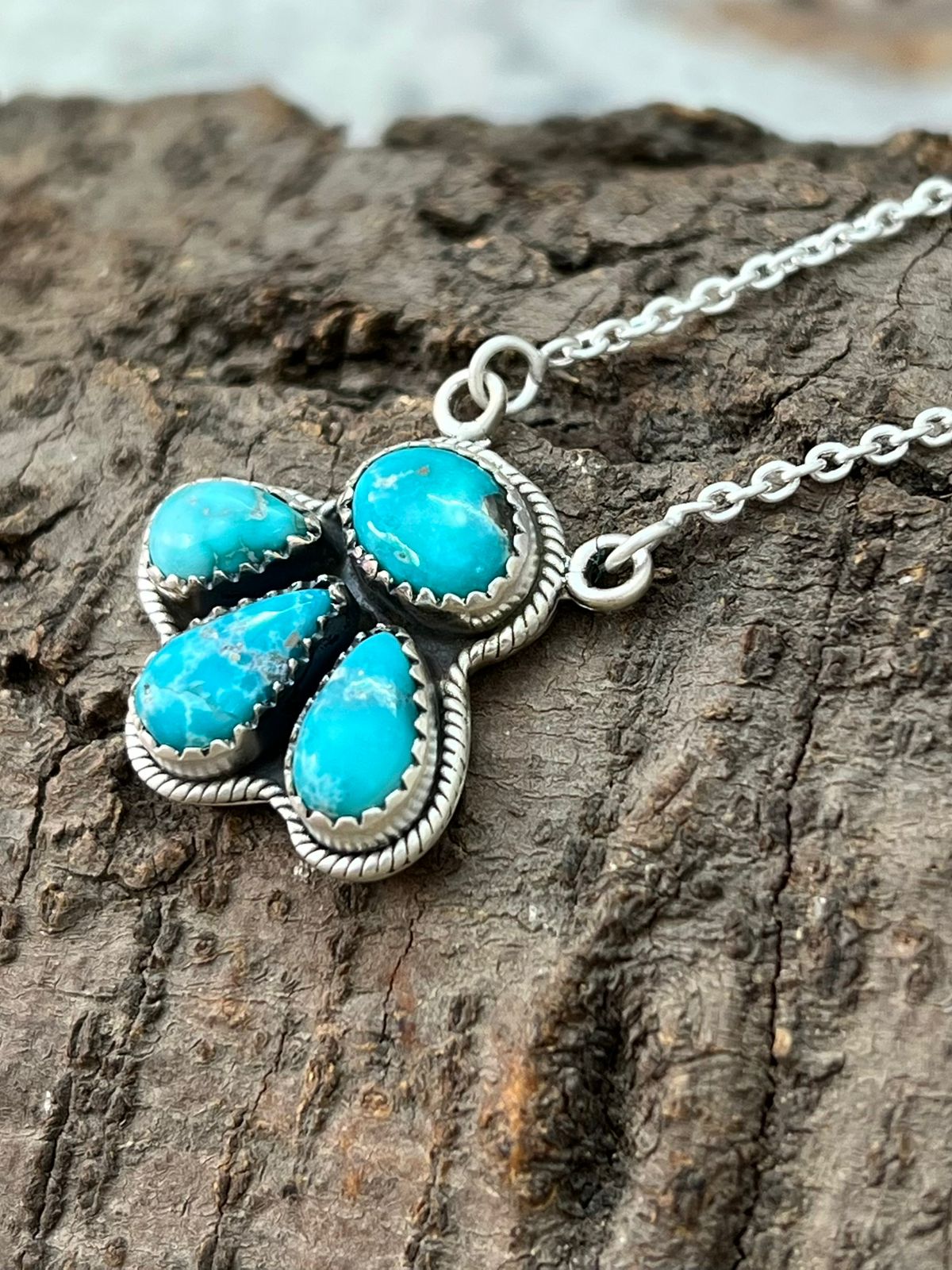 Handmade Sterling Silver White Water Turquoise Necklace "Signed Nizhoni"