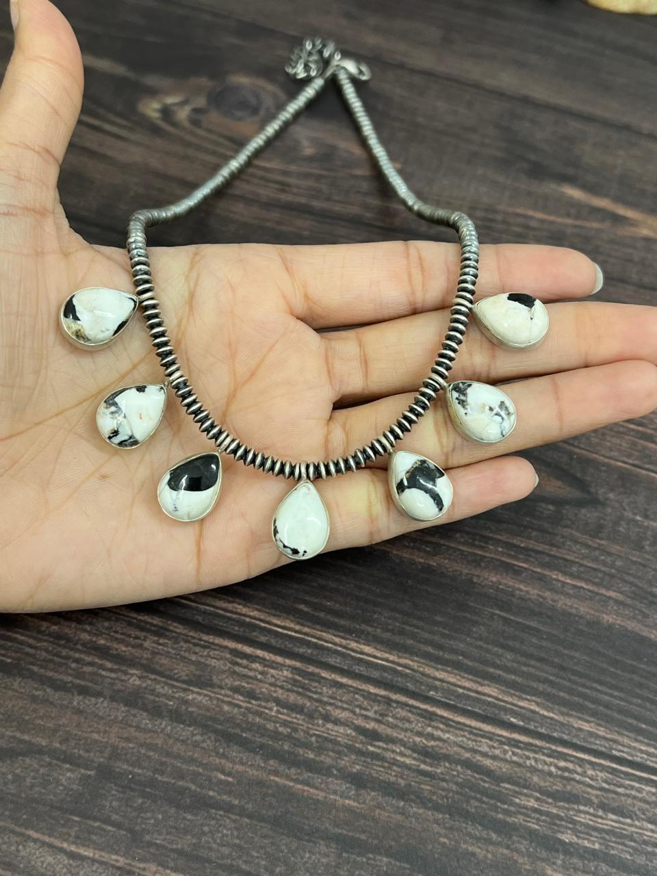 Handmade Sterling Silver Multi Stone Beaded Necklace with Signed Nizhoni