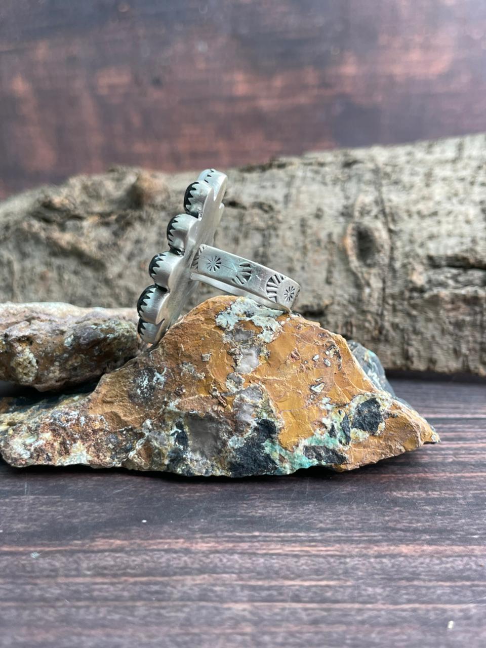 Handmade Sterling Silver White Buffalo Adjustable Ring "Signed Nizhoni"