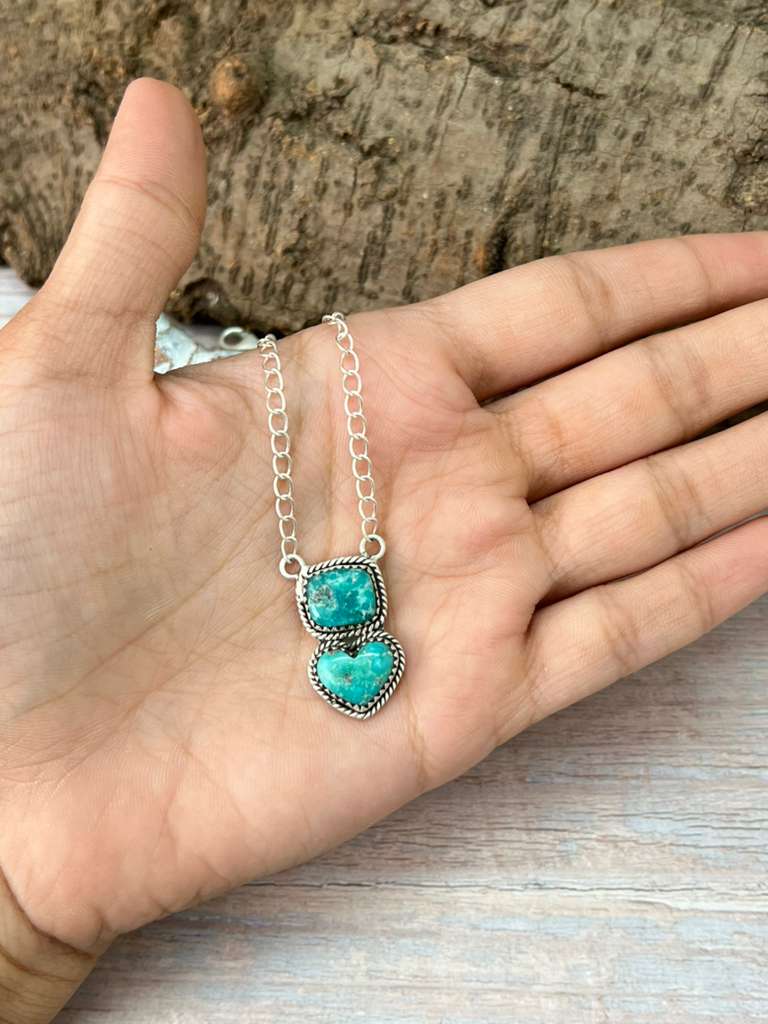 Handmade Sterling Silver White Water Turquoise Necklace with Signed Nizhoni