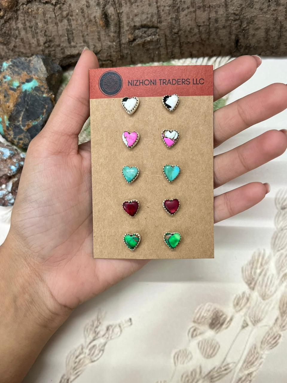 Handmade Sterling Silver Multi Stone Earrings Set "Signed Nizhoni" (2)