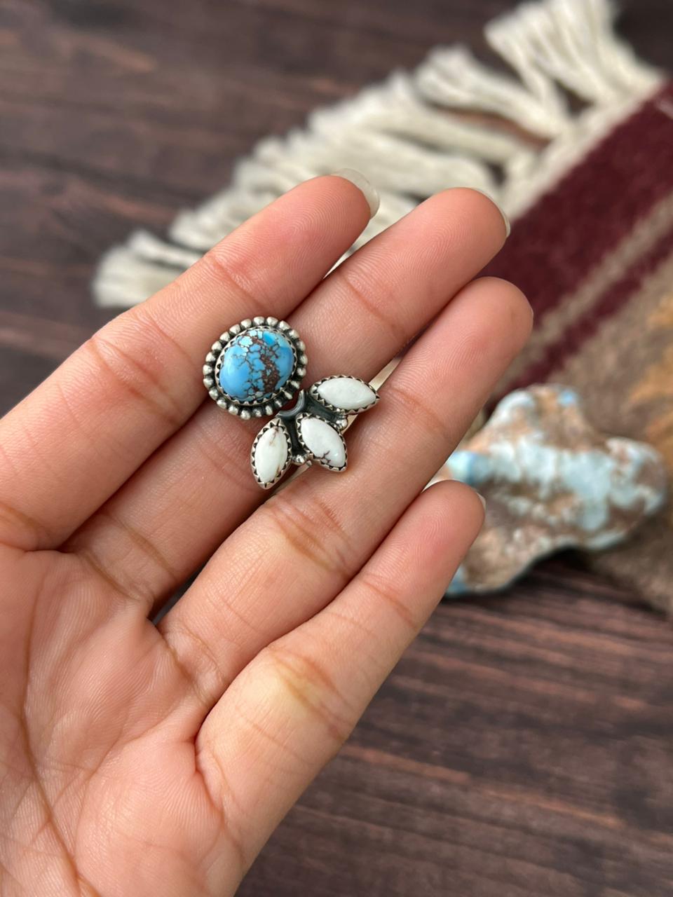 Handmade Sterling Silver Golden Hills with White Collection Adjustable Ring "Signed Nizhoni"