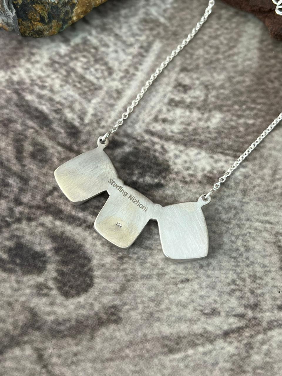 Handmade Sterling Silver Cotton Candy Cobble Stone Necklace "Signed Nizhoni"