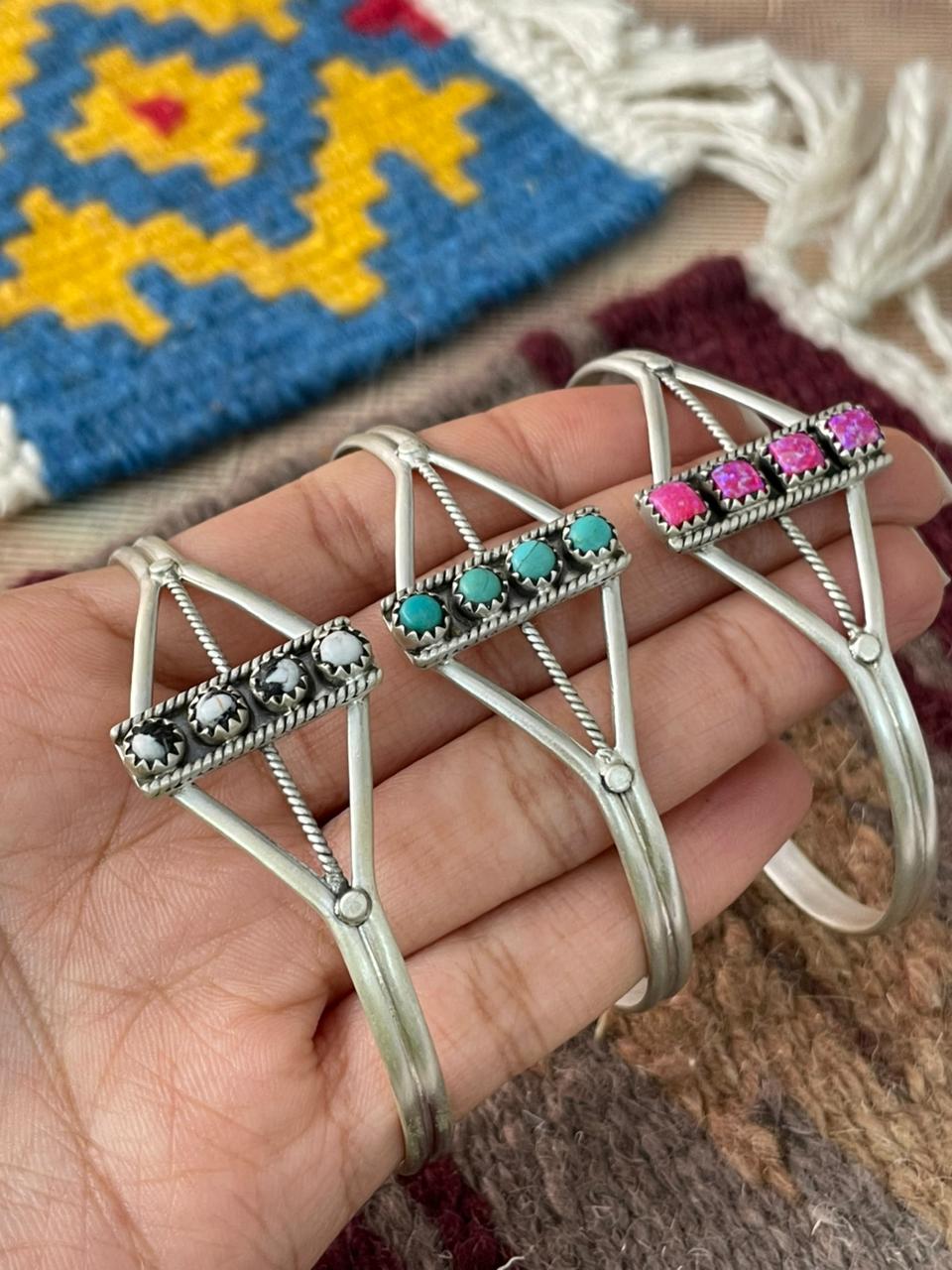 Handmade Sterling Silver Multi Stone Cuff Bracelet "Signed Nizhoni"