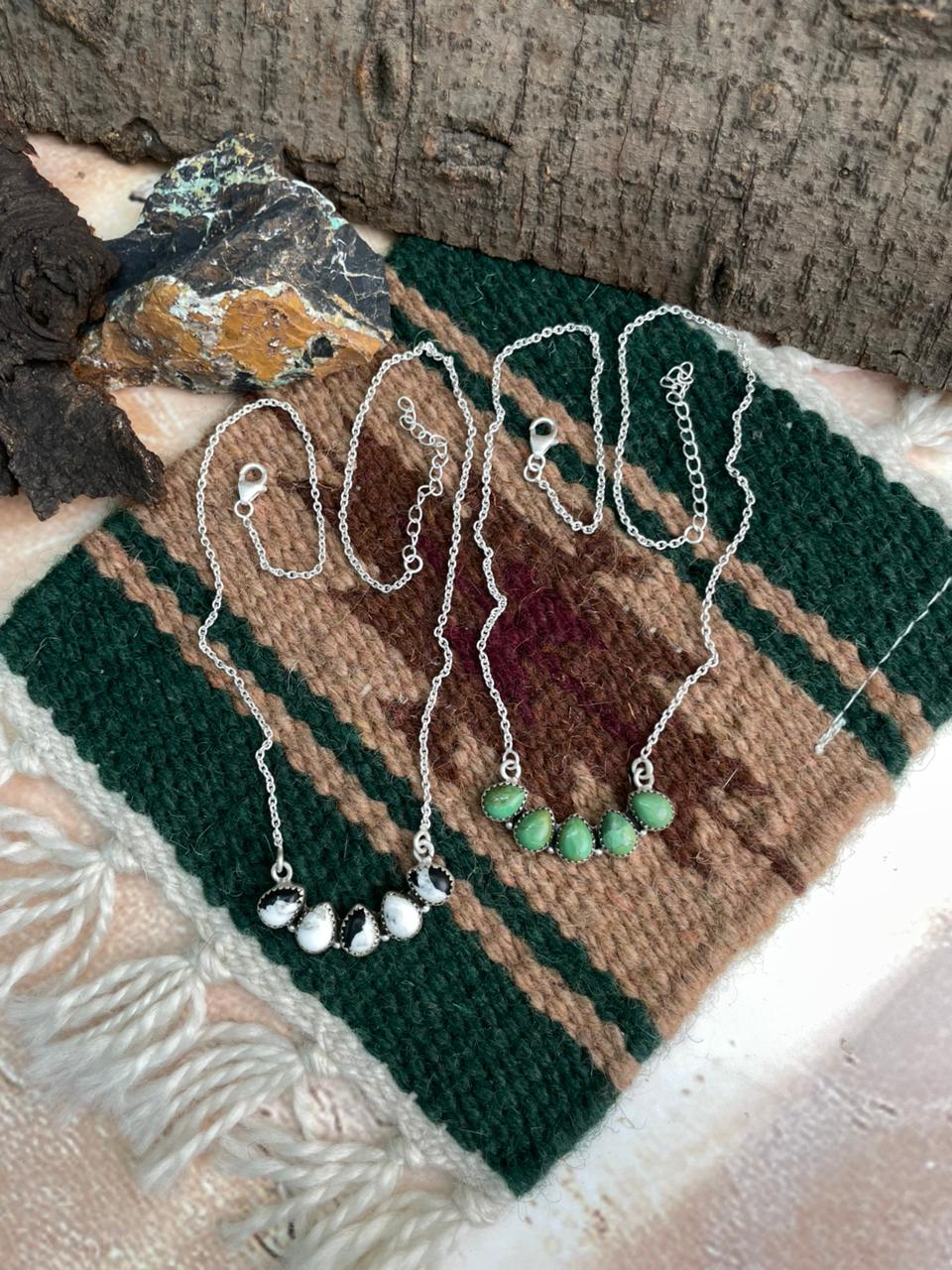 Handmade Sterling Silver White Buffalo, Kingman Turquoise Necklace "Signed Nizhoni"