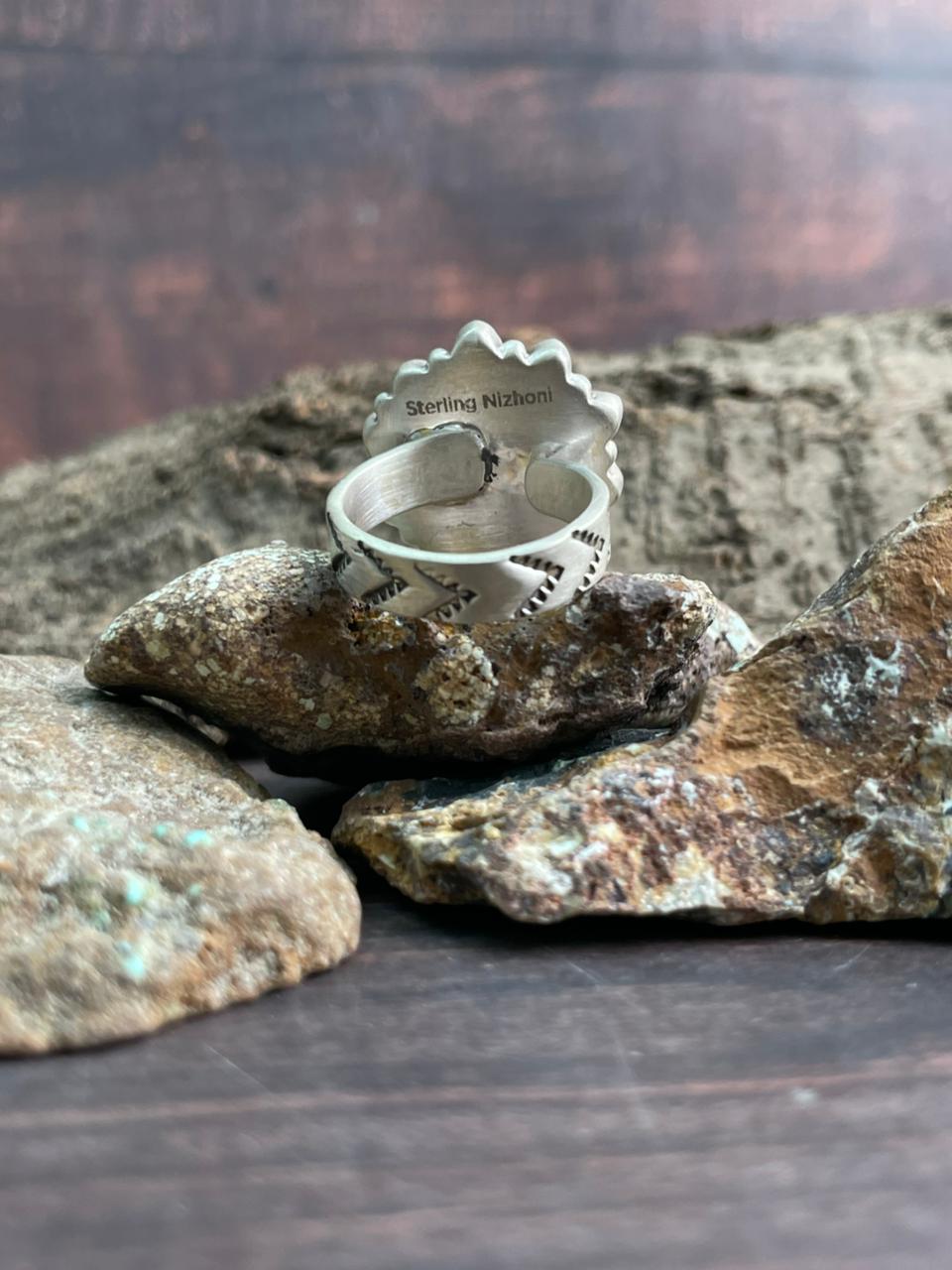 Handmade Sterling Silver Wildhorse Magnesite Adjustable Ring "Signed Nizhoni"