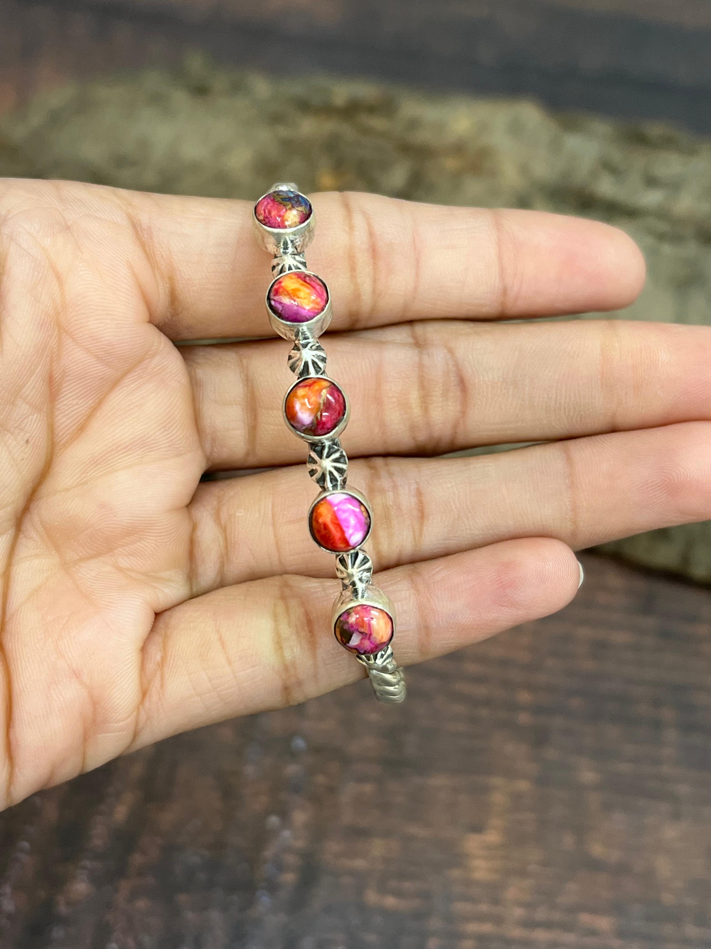 Handmade Sterling Silver Pink Dream Bracelet with Signed Nizhoni (5)